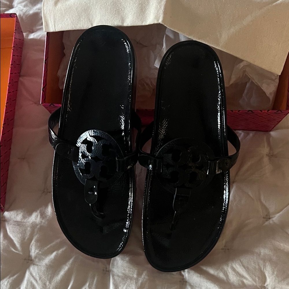 Tory Burch Glossy Black Sandals